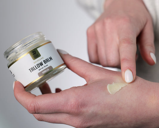 prime renders beef tallow balm vanilla spreading on hand and moisturizing