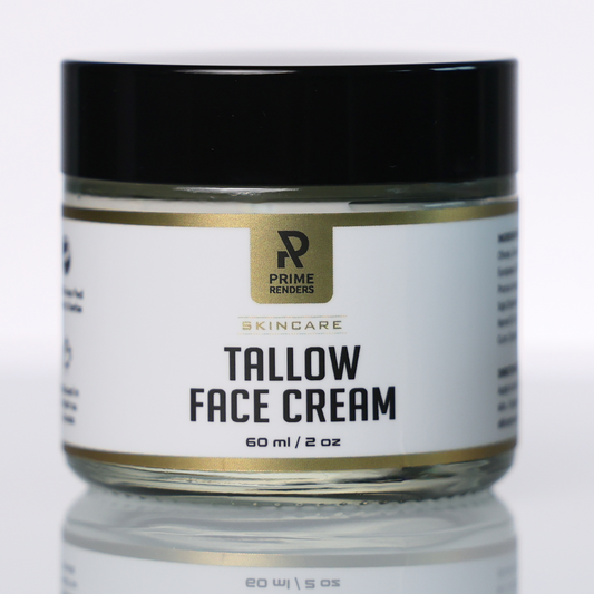 jar of Prime renders tallow face cream on a white surface facing the camera