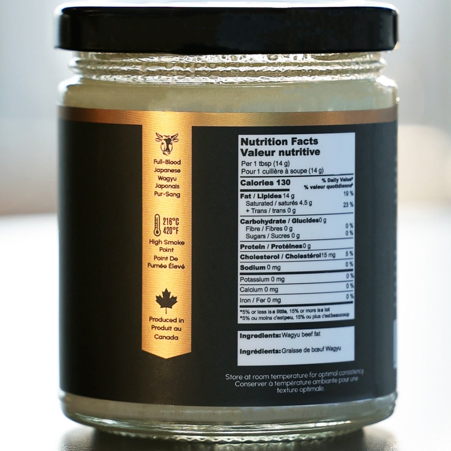 Wagyu beef tallow jar nutritional facts panel