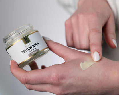 prime renders beef tallow balm vanilla spreading on hand and moisturizing
